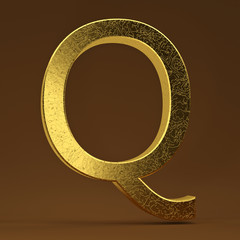 3D render Illustration. golden capital letter - Q.