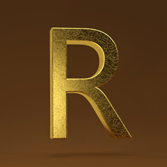 3D render Illustration. golden capital letter - R.