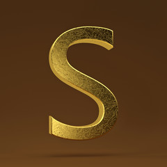 3D render Illustration. golden capital letter - S.