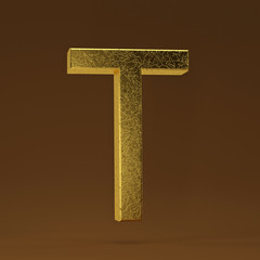 3D render Illustration. golden capital letter - T.