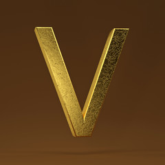 3D render Illustration. golden capital letter - V.