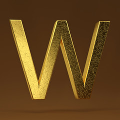 3D render Illustration. golden capital letter - W.