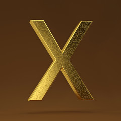 3D render Illustration. golden capital letter - X.