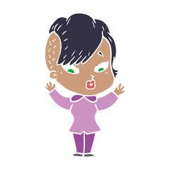 flat color style cartoon surprised girl