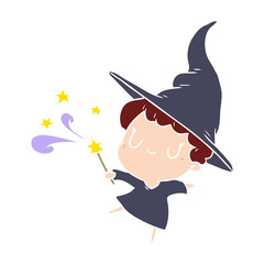 cute flat color style cartoon witch casting spell