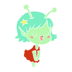 happy alien girl flat color style cartoon