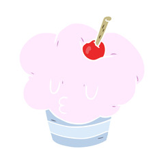 funny flat color style cartoon cupcake