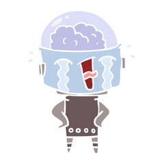 flat color style cartoon crying robot