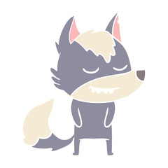 friendly flat color style cartoon wolf
