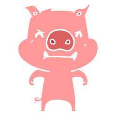 angry flat color style cartoon pig