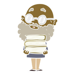 flat color style cartoon curious man with beard and glasses