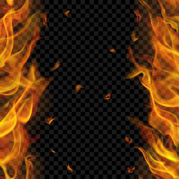 Translucent fire flame with vertical seamless repeat on two sides, left and right, on transparent background. For used on dark backgrounds. Transparency only in vector format