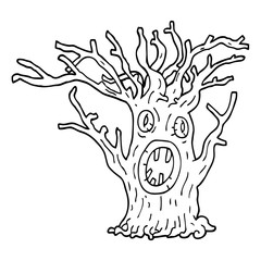 line drawing cartoon spooky tree