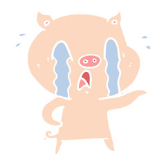crying pig flat color style cartoon