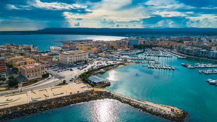 Aerial. Ortigia a small island which is the historical centre of the city of Syracuse, Sicily. Italy.
