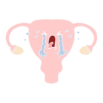 flat color style cartoon uterus crying
