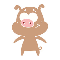 happy flat color style cartoon pig