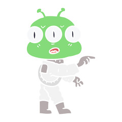flat color style cartoon three eyed alien