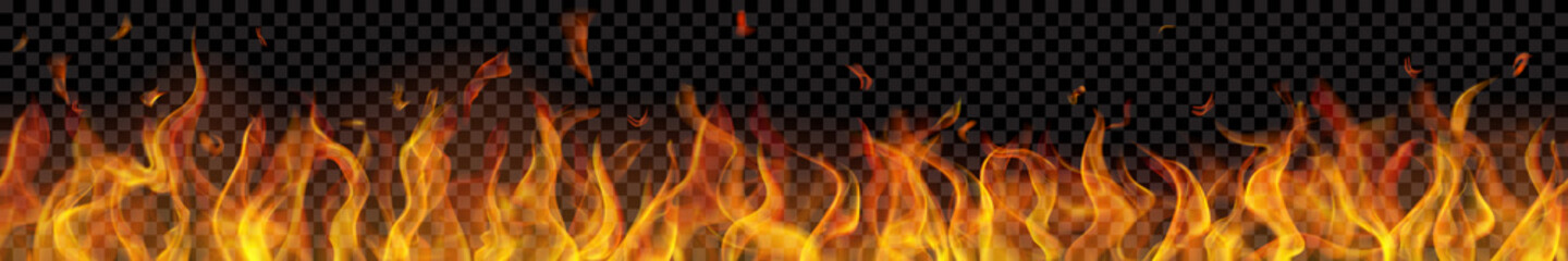 Fototapeta Translucent long fire flame with horizontal seamless repeat on transparent background. For used on dark backgrounds. Transparency only in vector format obraz