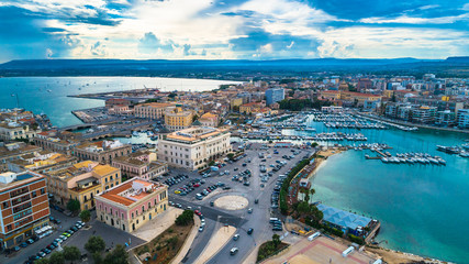 Fototapeta premium Aerial. Ortigia a small island which is the historical centre of the city of Syracuse, Sicily. Italy.