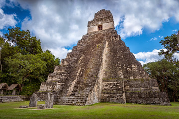 Tikal national park near Flores in Guatemala, jaguar temple is the famous pyramid in Tikal