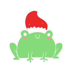cute flat color style cartoon christmas frog