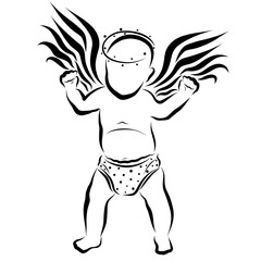 Funny winged baby in shorts with a pattern
