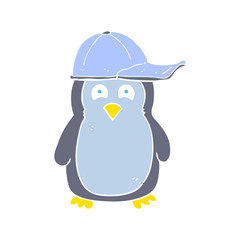 flat color illustration of a cartoon penguin wearing hat