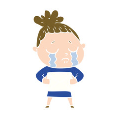 flat color style cartoon crying woman with letter