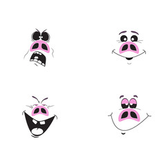  Set of cute cartoon emotional pink pig characters. Vector illustration