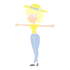 flat color illustration of a cartoon woman spreading arms