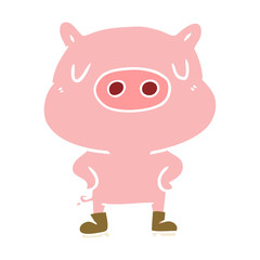 flat color style cartoon pig wearing boots