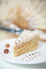 Esterházy dessert on a blurred background