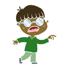 flat color style cartoon boy wearing spectacles
