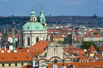 Fototapeta na wymiar View of city of prague,the cupola of St Nicholas church building