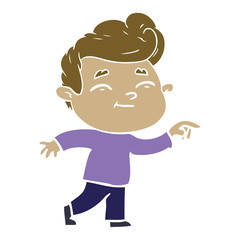 happy flat color style cartoon man pointing