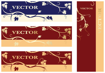 Set of labels with leaves, grapes and vines.