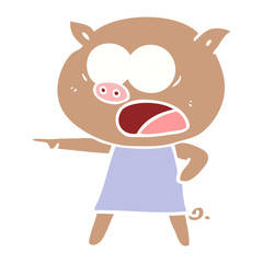flat color style cartoon pig shouting