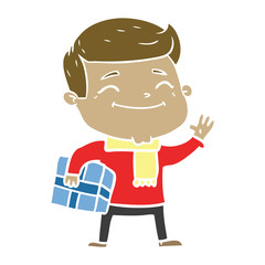 happy flat color style cartoon man