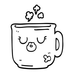 line drawing cartoon hot coffee mug