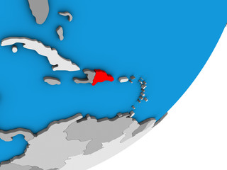 Fototapeta premium Dominican Republic on blue political 3D globe.