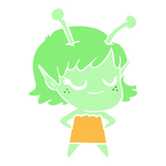 smiling alien girl flat color style cartoon