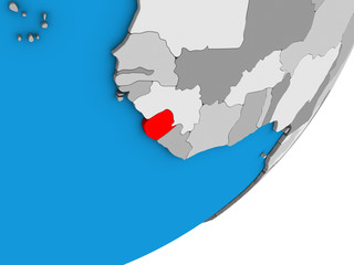 Sierra Leone on blue political 3D globe.