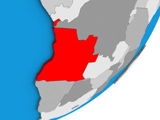 Angola on blue political 3D globe.