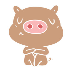 flat color style cartoon content pig meditating