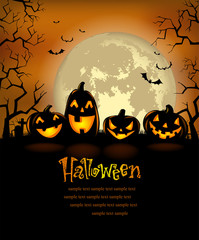 Halloween background with scary pumpkins