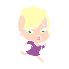 flat color style cartoon surprised girl