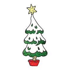 cartoon doodle snowy christmas tree