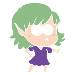 flat color style cartoon elf girl staring