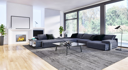 large luxury modern bright interiors Living room illustration 3D rendering computer digitally generated image